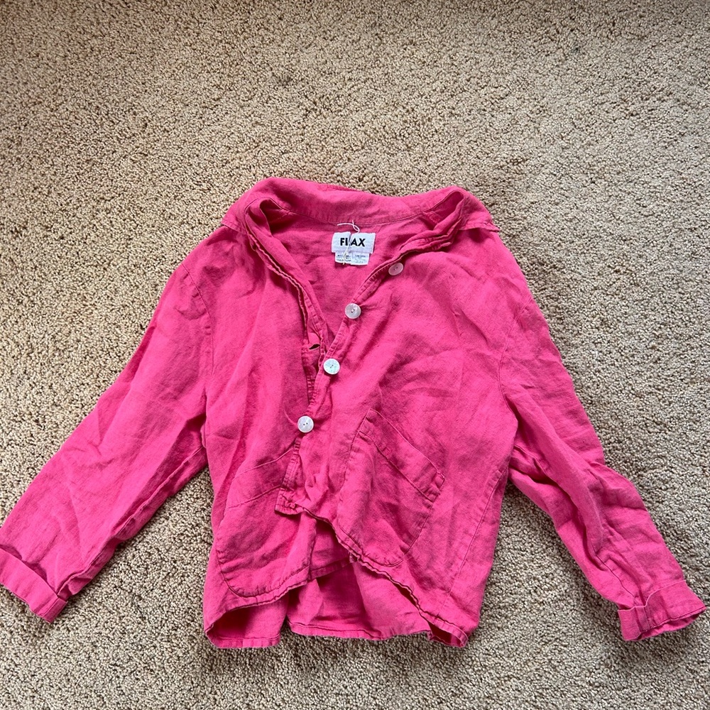 Flax Vibrant Red Linen Blouse